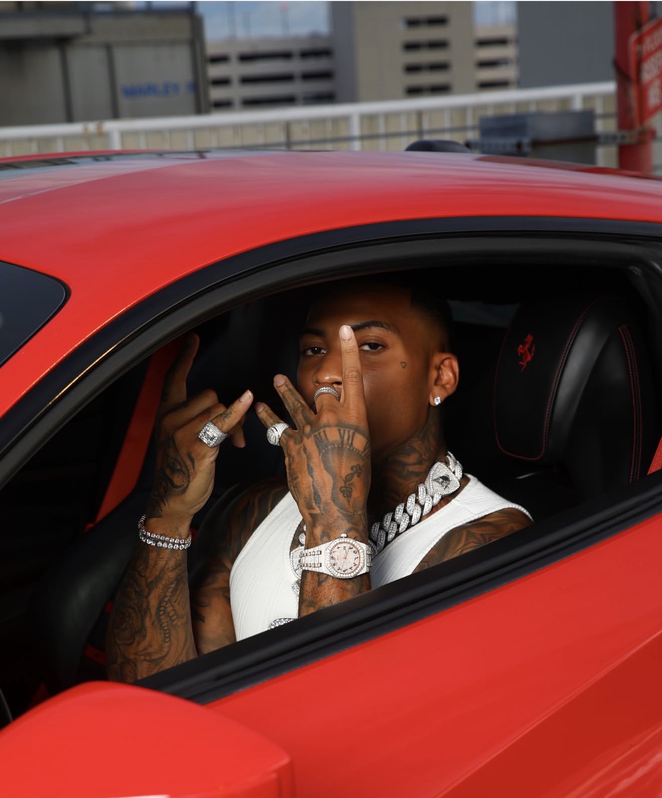 AB in the Ferrari